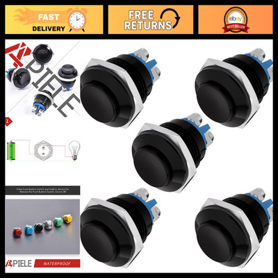 16mm Momentary Push Button Switch - Waterproof Aluminum, High Round Cap, 250V AC