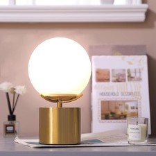 10 Inch Gold Globe Table Lamp, Mid Century Modern Desk Lamp with Frosted Glas...