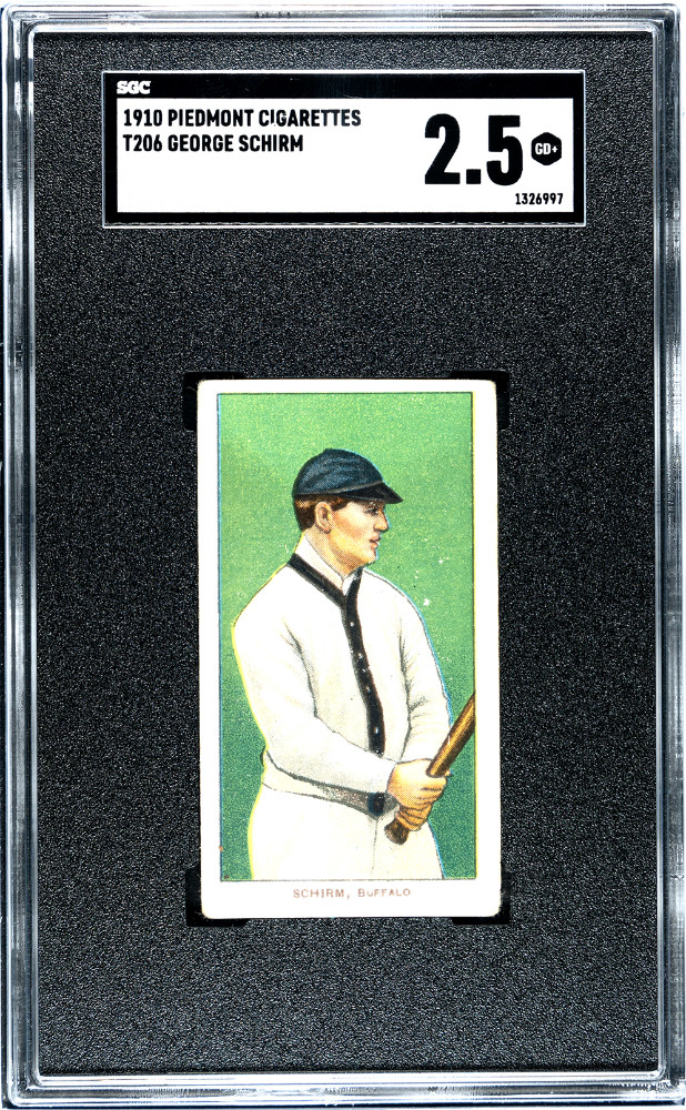 1909-11 T206 George Schirm Buffalo Bisons Piedmont 350/25 SGC 2.5 GD+ Nice Card!