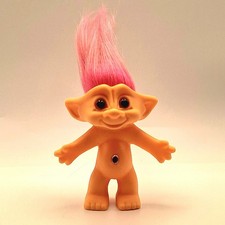 Peach Jewel Belly Troll Doll With Jewel Belly Button 4 Tall 7 with Hair