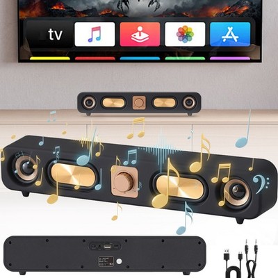 Vintage Wireless Bluetooth Sound Bar Computer Speaker Desktop 4D Surround TF FM