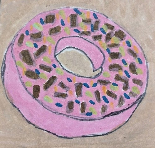 ACEO Original Art Cute Donut Dessert Card ATC Watercolor OOAK Painting GAT