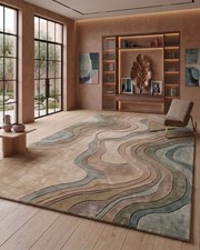 Hand Tufted Abstract Wool Rug Modern Sage Green Beige Carpet For Living Room