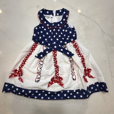 Bonnie Jean Toddler Girls Patriotic Dress Red White Blue Stars Size 3T