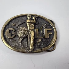 Vintage 1983 The Great American Belt Buckle Company Golf 3D Gold #1066 Heavy