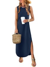 Women Summer Casual Maxi Sundress Sleeveless Loose Split 2026 Trendy Tank Shi...