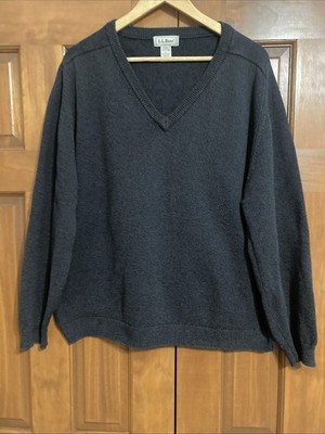 VTG LLBean 100% Cotton V-neck Charcoal Gray Sweater Mens Large Made In Scotland 