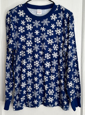 Hanna Andersson Adult Size M Blue Snowflake Print Organic Cotton Pajama Top
