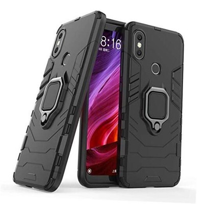 LuluMain Compatible with Xiaomi Mi A2 Case, Metal Ring Grip Kickstand Black