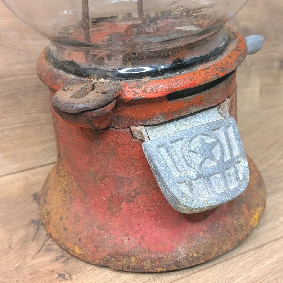 Винтажный красный дозатор жевательной резинки/арахиса 1930-1940-х годов Columbus One Cent 14 дюймов - Изображение 2 из 4