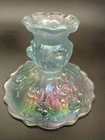 Fenton #9270 Iridescent Blue Glass 3-1/2" Rose Candlestick Holder 1970's BLU B49