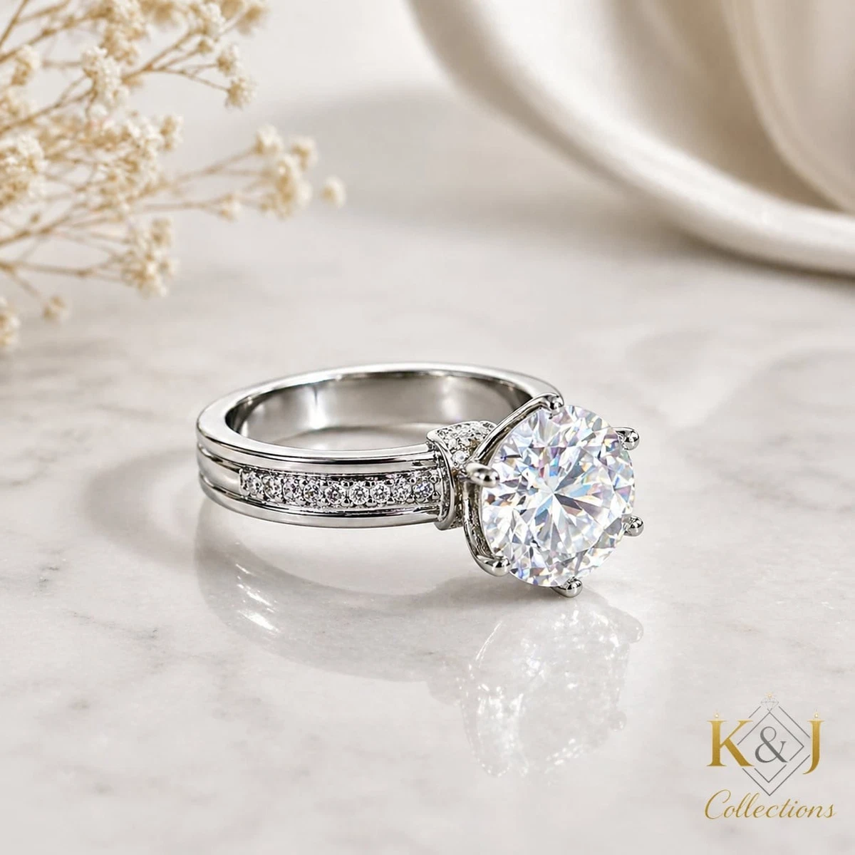 Moissanite Engagement Ring 8 Ring Engagement Rings for sale  1.25CTW VVSD white gold filled moissanite ring. Size 6 display picture 1