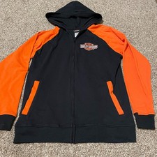 Kids Harley Davidson Orange Black Zip Up Hoodie Jacket Size 12 14