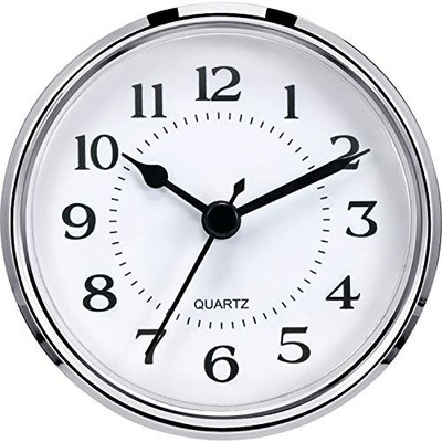 3-1/2 Inch (90 mm) Quartz Clock Fit-Up/Insert with Arabic Numeral, Silver Rim