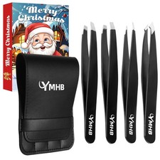 Tweezers Set - 4Pcs Stainless Steel Eyebrow Tweezers, Great Precision Black