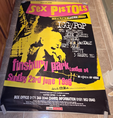 SEX PISTOLS / IGGY POP VINTAGE CONCERT POSTER 40 X 60 FINSBURY