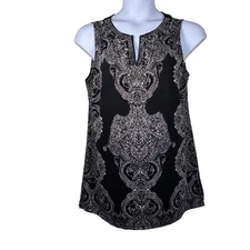 I.N.C. International Concepts Blouse XL Embellished Black White Tank Dressy Glam
