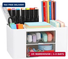 Desk Organizer with 2 Drawer, Plastic Desktop Pen Pencil Card Holder Storage Box