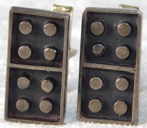 Vintage 1940's Taxco Mexico Domino Sterling Silver Mens Cufflinks Set