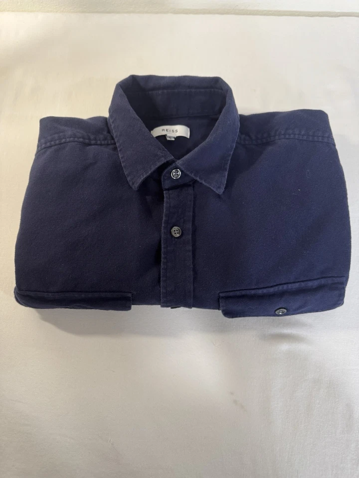 Reiss Men's Navy Blue Insulated Flannel Shirt Size S Long Sleeve Button Up - Image 3 of 4