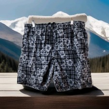 St. John's Bay Gray Floral Plaid Board Shorts Swim Trunks Mens Medium
