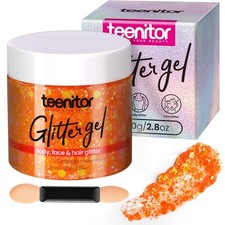 Body Glitter Gel Orange, Face Body Makeup, Hair Glitter, 80g/2.8oz Rave Gel