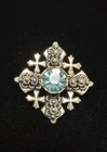 Antique Solid Silver Blue Stone Set Jerusalem Jordan Cross Pendant Brooch 3.8cm — photo 1