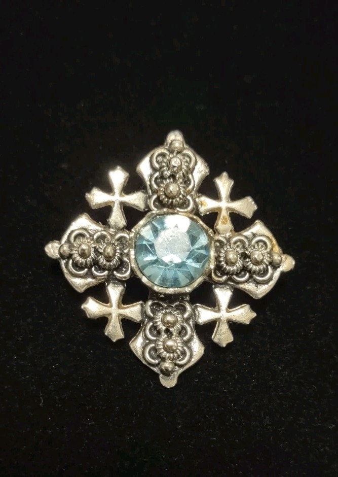 Antique Solid Silver Blue Stone Set Jerusalem Jor… - image 1