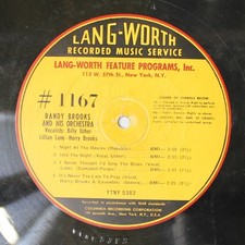 Lang-Worth Recorded Music Service #1167 #1168 Randy Brooks Tony Pastor 16" 33