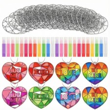 Valentine's Day Craft Kit 24 Pcs Heart Suncatchers Painting Crafts 12 Colored...