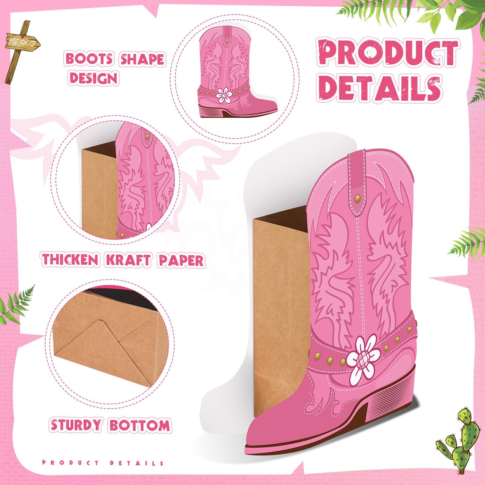 8 Set Pink Western Cowgirl Boots Flower Boxes Centerpiece Boot Shape Boxes De...