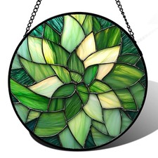Stained Glass Window Hanging - Ireland Green 7.8x7.8 IN Green and Black