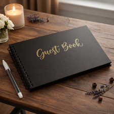 Black Guest Book 10x8 Hardcover Gold Foil Lettering 70 Pages Wedding Baby Shower