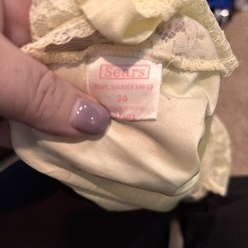 Vintage Sears Yellow Satin Full Slip Lace Trim Size 36 Adjustable Straps