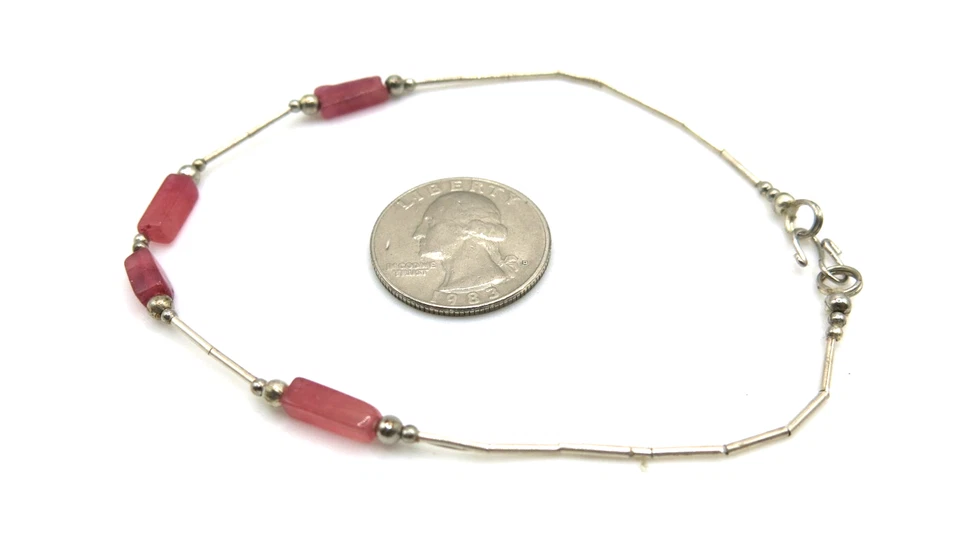 VTG Natural Ruby Beaded Anklet – 925 Sterling Silver, Handmade Gemstones, 9.5 - Image 4 of 4