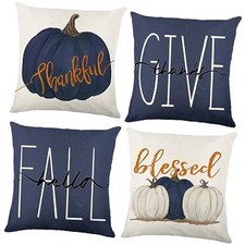 Fall Pillow Covers 18 x 18 Inch Blue Pumpkins Throw 9.3" x 5.1" Pack of 4