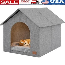 Sturdy Indoor Dog House W/ Removable Cushion Semi-Enclosed Design Comfort New