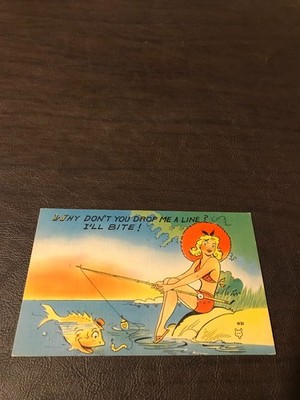 HUMOR - UNPOSTED POSTCARD - WHY DON'T YOU DROP ME A LINE? I'LL BITE!