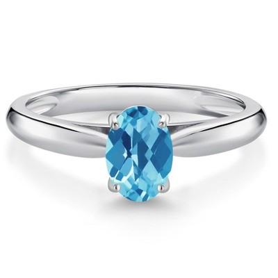 10K White Gold Swiss Blue Topaz Solitaire Engagement Ring For Women (1.00 Cttw,