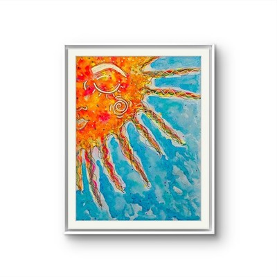 Watercolor Sun Art Boho Sleeping Sun Solar Eclipse Astrology Art
