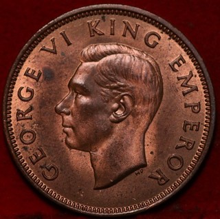 Uncirculated Red 1942 New Zealand 1/2 Penny Foreign Coin