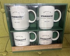 Starbucks Coffe Set of 4 14oz White Ceramic Logo Mugs MW/DS Safe