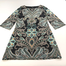 INC International Concepts Large Paisley Bohemian Tunic Dress Black MINT