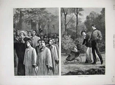Old Antique Print 1881 Rogation Day Beating Bounds Man Woman Baby Country 19th