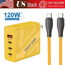 120W GaN Multi USB C Super Fast Wall Charger & Cable For Most Cell Phone iPad