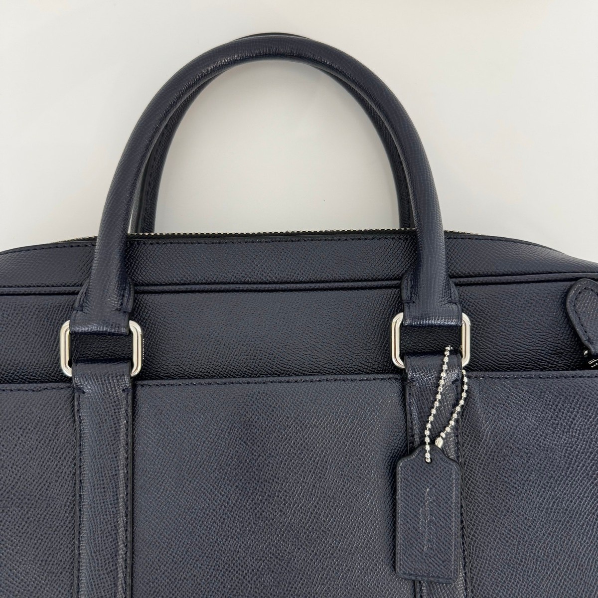 Coach Perry Slim Structured Briefcase Laptop Bag Blue Crossgrain