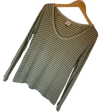 Cabi $89 Striped Knit Tee Top Sz Small Heather Green/Khaki Super Soft Preppy