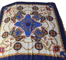 VTG Scarf Multicolor Blue Tassels Chains Medallions Cherubs Old Money Mob Wife