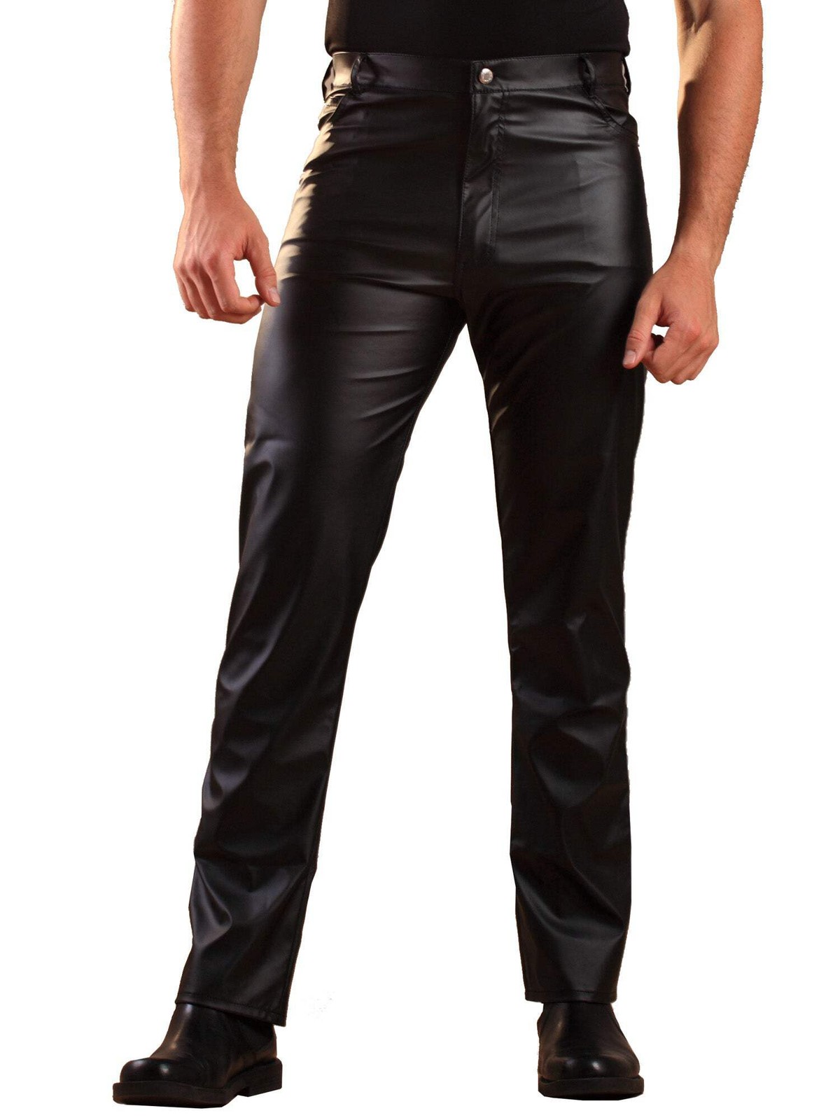 Honour Male Leatherette Jeans in Classic Black