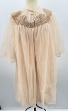 Vintage Beige Sheer Nylon  Lace Deena Nightgown  Robe Peignoir Set Small